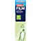 Emballage Tesafilm, bleu-blanc-vert, avec lettrage et informations de recyclage, comprenant une bouteille transparente.
