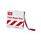 Boîte distributrice pour ruban de signalisation rouge et blanc de 100m sur fond blanc.