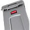 Grauer Slim Jim Abfalleimer, oben mit Griff und Logo. Rubbermaid-Logo auf der Vorderseite.