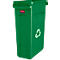 Grüne Slim Jim Recyclingtonne mit Recycling-Symbol und Markenlogo.