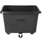Schwarze Rubbermaid Transportbox auf Rollen mit Firmenlogo. 