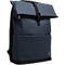 Blauer Rucksack mit schwarzem Verschluss und Gurten.