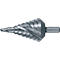 Ein Kegelbohrer aus Metall mit Größenangaben. Der Schaft ist sechseckig.