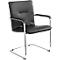 Black chair with armrests, chrome frame and padded seat.