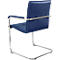 Blue cantilever office chair. Seat, backrest and armrests are padded. The frame is chrome-plated.
