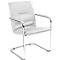 White cantilever chair with a chrome frame. The seat and backrest are upholstered.