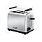 Russell Hobbs Toaster aus Edelstahl mit Brötchenaufsatz auf weißem Hintergrund.