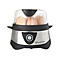 Russell Hobbs Eierkocher aus Edelstahl mit schwarzer Basis und transparenter Haube, befüllt mit mehreren Eiern.