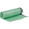 Sacs poubelles verts, roulés, sur fond blanc. Fermeture vert foncé.