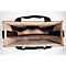 Sac en feutre beige avec poignées noires, vue sur l'intérieur avec compartiments marron.