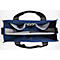 Sac en feutre bleu avec poches intérieures grises et poignées noires. Le sac est photographié d'en haut.