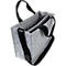 Sac en feutre gris avec poignées noires et bandoulière, divisé à l'intérieur.