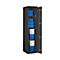 Open grijze kluis met blauwe dozen en ordners.