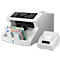 Geldtelmachine met bankbiljetten en printer.