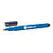 Blauer Safescan-Stift mit grauem Deckel. Der Stift hat eine runde Form und den Safescan-Schriftzug.