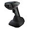 Drahtloser Barcode-Scanner in Schwarz-Grau in Ladestation, Detailansicht.