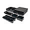 Black cash register with drawers and small compartments removed. Some parts are taken out.
