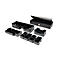 Black cash drawer with removable inserts: bill tray, coin holders, separate drawers. The drawer is open.