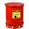 Red oily waste can with lid and handle, yellow warning sign: "EMPTY EVERY NIGHT".
