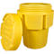 Yellow container with a lid, which is provided with holes.
