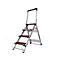A silver step ladder with 4 steps, a handrail, and non-slip treads.