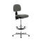 Grey office chair with backrest and footrest against a white background.