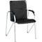 Black office chair with armrests and chrome frame.