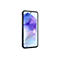 Ein schwarzes Smartphone, das leicht geneigt auf einem weiÃŸen Hintergrund steht. Auf dem Bildschirm ist ein geometrisches Muster zu sehen.