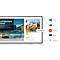 Digitales Display zeigt Architekturpräsentation mit Konnektivitäts-Icons für Windows, Mac, Microsoft 365 und Samsung Knox.