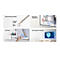 Vier Kacheln zeigen Funktionen eines Samsung Displays: Stiftpräzision, Whiteboard-Ansicht, Menüführung und Sicherheit.