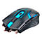 Schwarze Gaming-Maus mit blauen Leuchtelementen.