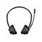 Schwarzes On-Ear-Headset mit verstellbarem Kopfbügel, gepolsterten Ohrmuscheln und integriertem Mikrofonarm.