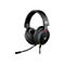 Schwarzes Gaming-Headset mit Regenbogenfarben und Mikrofon. Das Headset hat ein Logo und ein Kabel.