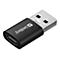 Schwarzer Sandberg USB-C auf USB-A Adapter auf weißem Hintergrund.