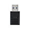 Schwarzer USB-Adapter mit metallischem Stecker und gerippter, kunststoffartiger Oberfläche vor weißem Hintergrund.