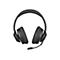 Schwarzer Kopfhörer mit gepolsterten Ohrmuscheln und Mikrofon vor weißem Hintergrund.