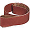 A rolled up abrasive belt in rusty red, with prints like "Polyester" and "Made in Germany".