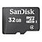 Carte Micro SD SanDisk gris foncÃ©, mÃ©moire de 32 Go. Logo et spÃ©cifications.