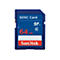 Carte SDXC bleue avec texte rouge. Inscription : SDXC Card, 64 Go et Sandisk.