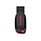 Une clé USB noire Sandisk avec un accent rouge et un bouton rouge.