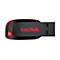 Clé USB noire avec un accent rouge et lettrage SanDisk rouge sur fond blanc.