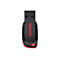 Clé USB noire avec un accent rouge et l'inscription rouge "SanDisk". La clé USB a un bouton rouge.