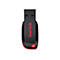 Schwarzer USB-Stick von SanDisk mit rotem Akzent. Rotes Logo. Roter Knopf.