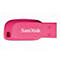 Ein pinkfarbener USB-Stick mit dem Logo 'SanDisk' und USB-Anschluss.