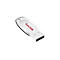 Weißer USB-Stick mit rotem 'SanDisk'-Logo, vor weißem Hintergrund.