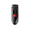 Une clé USB SanDisk noire avec un accent rouge, sur fond blanc.