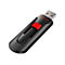 Clé USB noire avec curseur rouge, marque Sandisk. Le connecteur est argenté.