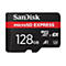 Schwarze Sandisk microSD Karte mit weißer Schrift: SanDisk, microSD EXPRESS, 128 GB, A1.