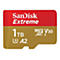 Carte microSD SanDisk Extreme : carte rouge et or avec texte, 1 To, V30, A2.
