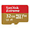 SanDisk Extreme 32GB MicroSD-Karte. Roter/Gold-Farbverlauf mit weißem Text. Bezeichnung: Extreme, V30, A1.